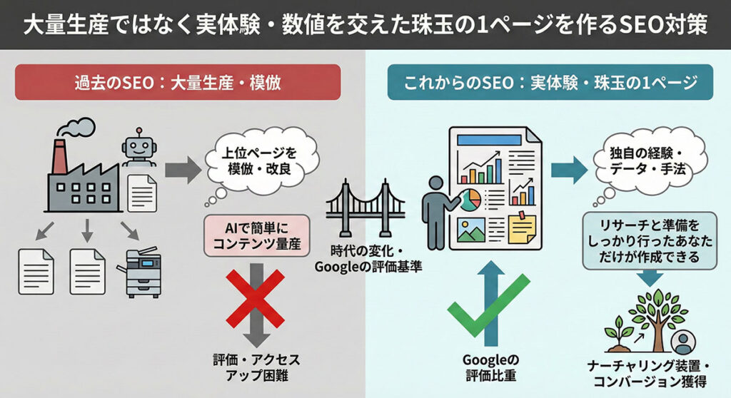 大量生産ではなく珠玉の1ページを作成するseo